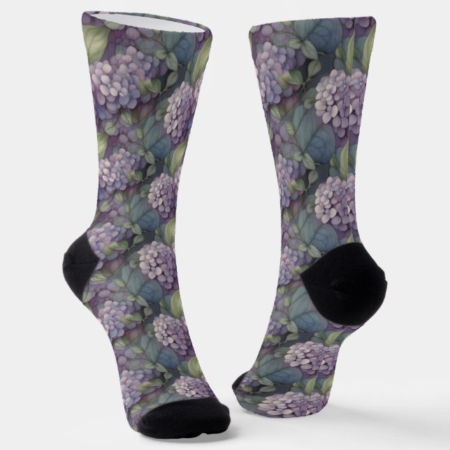 Elegant chic dusty purple boho watercolor floral  socks (Angled)