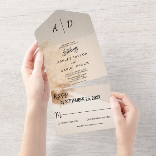 Elegant chic dusty rustic floral Wedding All In On All In One Invitation