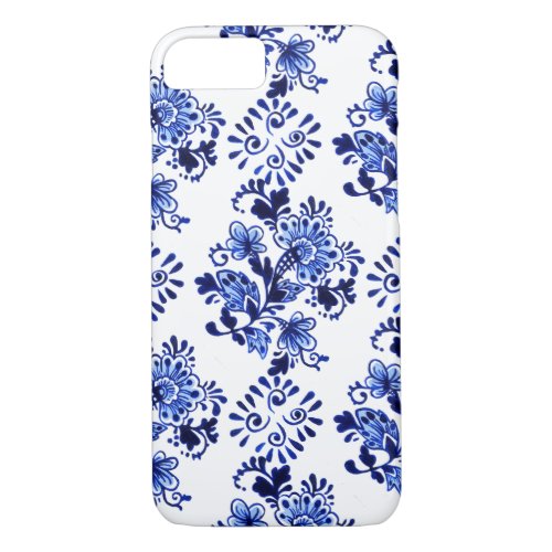 Elegant Chic Dutch Delft Blue Floral Art Pattern iPhone 87 Case