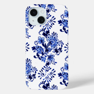 Elegant Chic Dutch Delft Blue Floral Art Pattern iPhone 15 Case