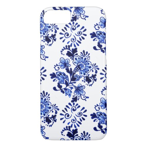 Elegant Chic Dutch Delft Blue Floral Art Pattern iPhone 87 Case
