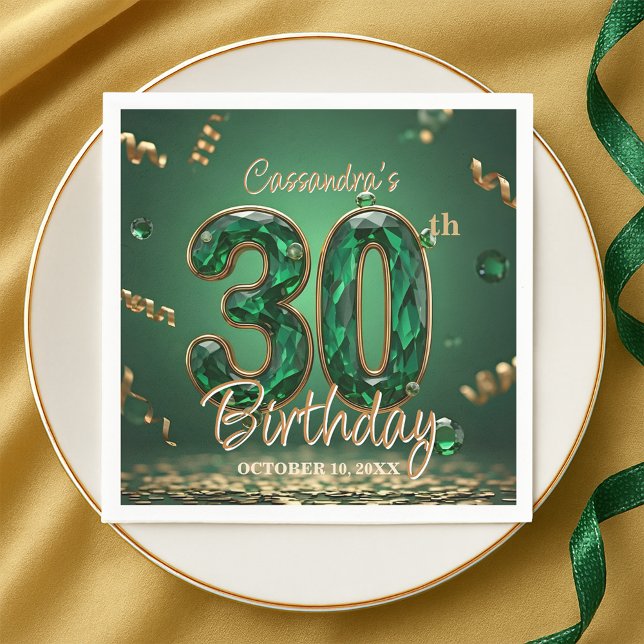 Elegant Chic Emerald and Gold Jewel 30th Birthday  Napkins (Creator Uploaded)