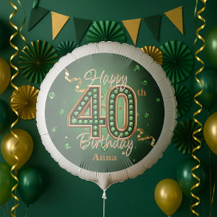 Elegant Chic Emerald Green and Gold 40th Birthday Balloon