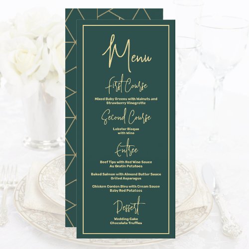 Elegant Chic Emerald Green and Gold Geometric  Menu