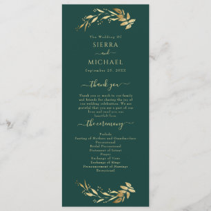 Elegant Chic Emerald Green Gold Foliage Wedding Program