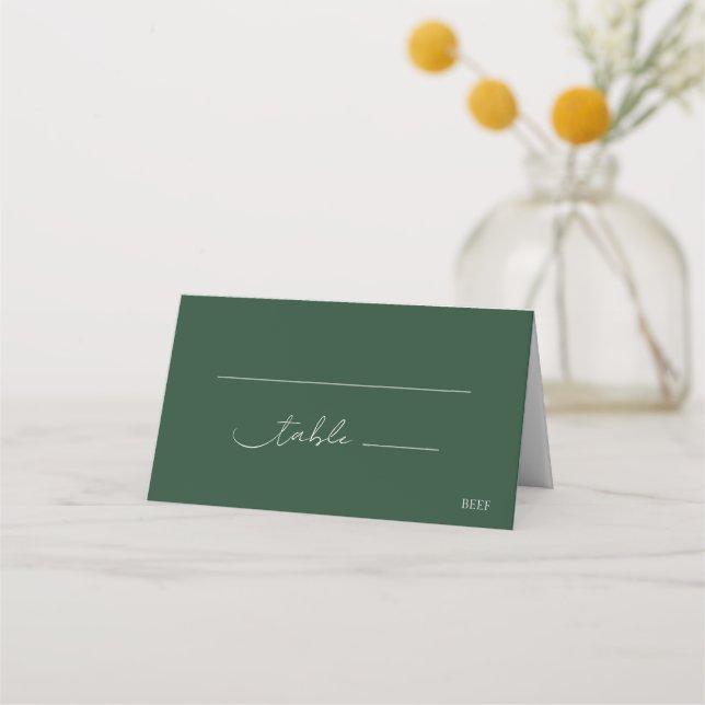 Elegant Chic Emerald Green Modern Script Wedding Place Card (Front)