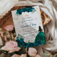 Elegant Chic Emerald Green Roses Gold Quinceanera