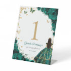 Elegant Chic Emerald Green Roses Gold Quinceanera