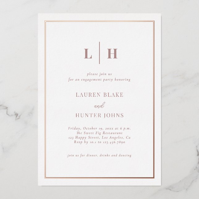 Elegant Chic Engagement Celebration Rose Gold  Foil Invitation (Front)