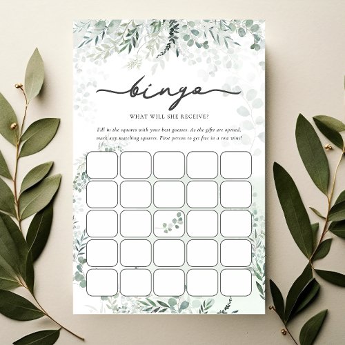 Elegant Chic Eucalyptus Botanical Bingo Game Card