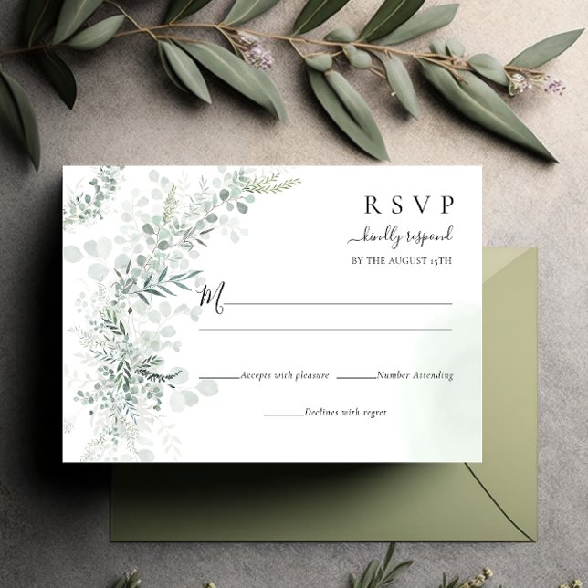 Elegant Chic Eucalyptus Botanical Sage Wedding RSVP Card (Creator Uploaded)