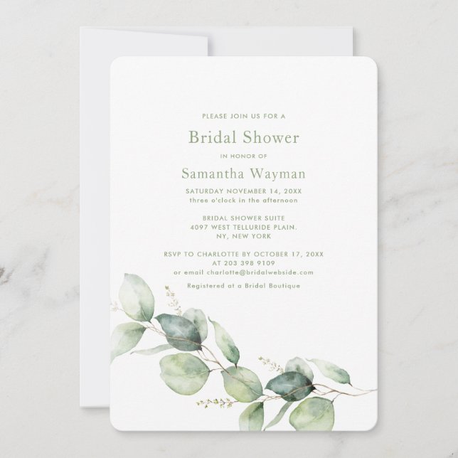 Elegant Chic Eucalyptus Bridal Shower Invitation (Front)