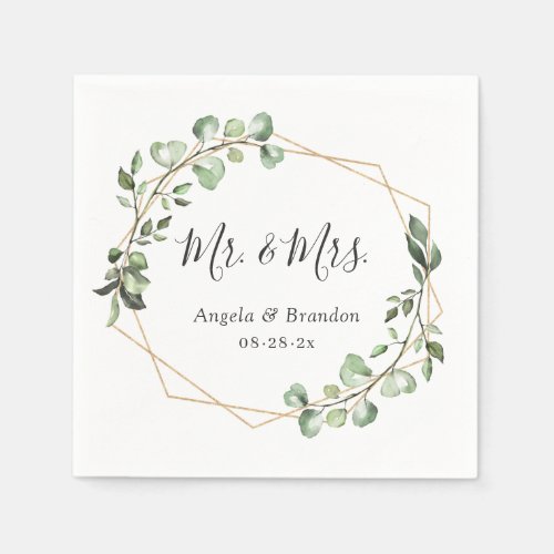 Elegant Chic Eucalyptus Mr and Mrs Wedding Napkins