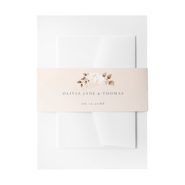 Elegant Chic Fall Blush Eucalyptus Floral Wedding Invitation Belly Band (Front Example)