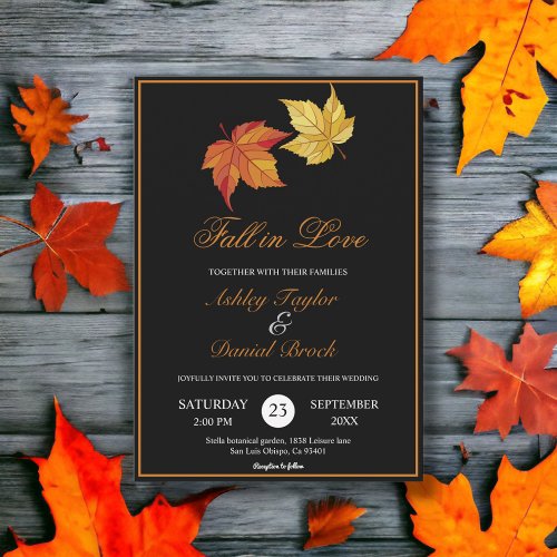 Elegant Chic Fall in Love Rustic Autumn Wedding Invitation