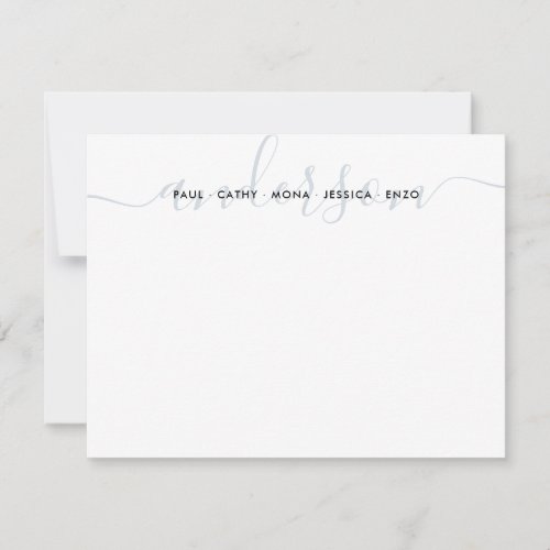 Elegant Chic Family Last Name Light Gray Script Note Card