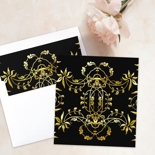Elegant Chic Fancy Gold Ornate Frame on Black  Envelope Liner