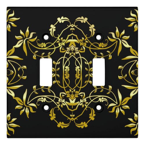 Elegant Chic Fancy Gold Ornate Frame On Black  Light Switch Cover