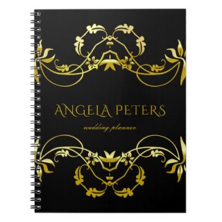 Elegant Chic Fancy Gold Ornate Frame On Black Notebook