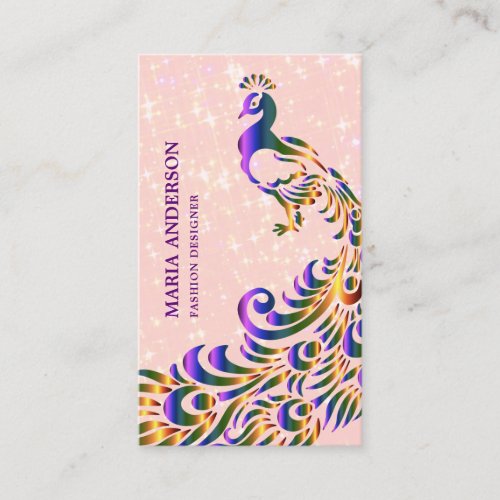 Elegant Chic Faux Glitter Pink Purple Peacock Business Card