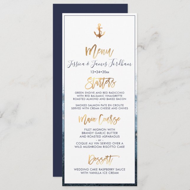Elegant+Chic Faux Gold Anchor Menu Invitation (Front/Back)