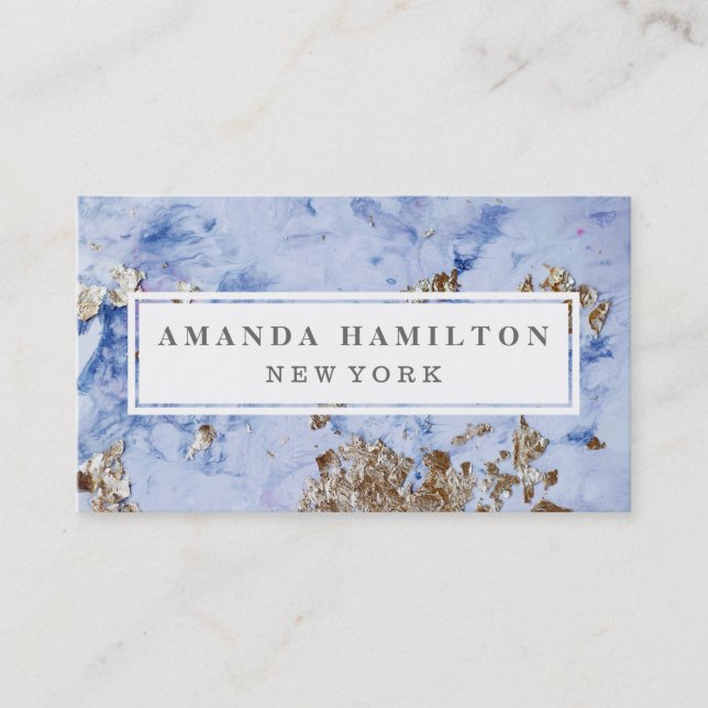 Elegant chic faux gold blue  marble professional business card (Front)