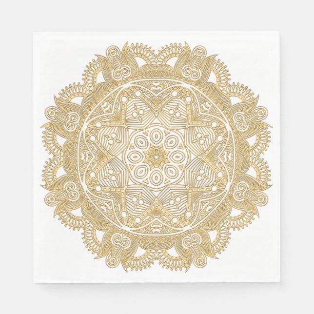 Elegant Chic Faux Gold Mandala Flower Pattern Napkins (Front)