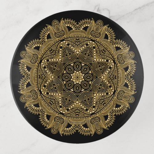 Elegant Chic Faux Gold Mandala Flower Pattern Trinket Tray