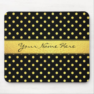 Elegant Chic Faux Gold Polka Dots on Black Mouse Pad