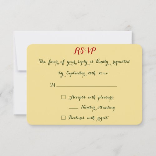 Elegant Chic Faux Gold Red Green Christmas Wedding RSVP Card