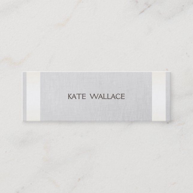 Elegant Chic Faux Satin Gold Striped & Gray Linen Mini Business Card (Front)