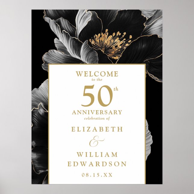 Elegant Chic Floral 50th Anniversary Welcome Sign (Front)