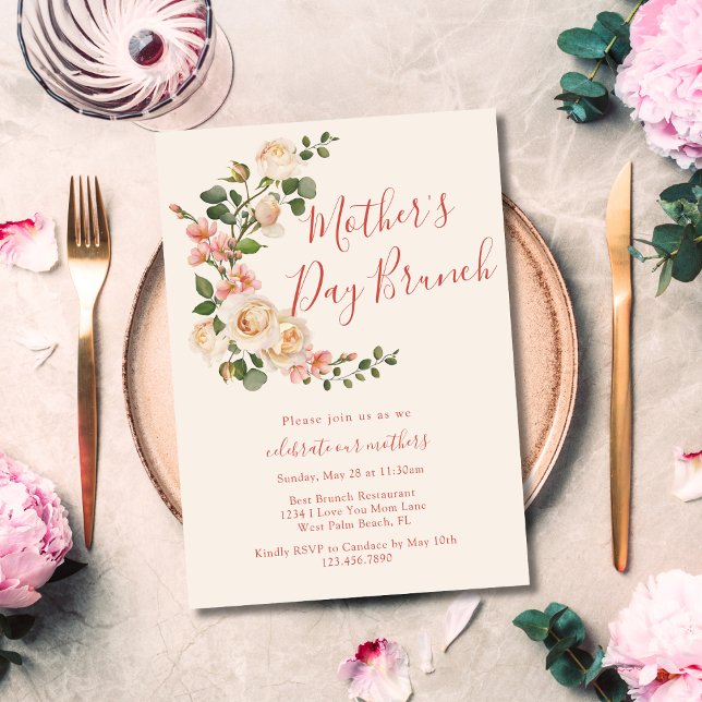 Elegant Chic Floral Arch Roses Mother's Day Brunch Invitation (Creator Uploaded)