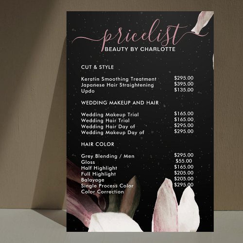 Elegant Chic Floral Beauty Salon Price List Foam Board