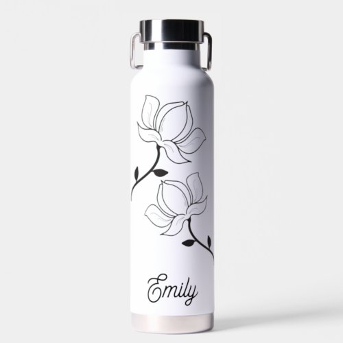 Elegant Chic Floral Black White Water Bottle