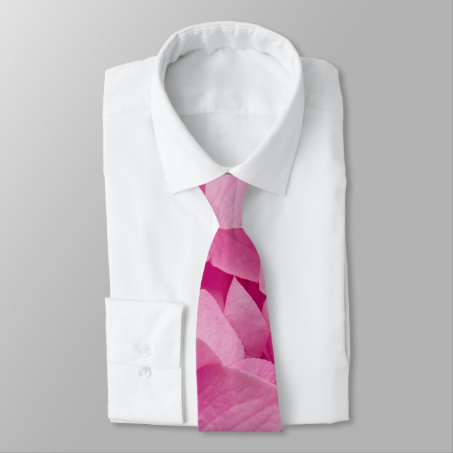 Elegant Chic Floral Bright Spring Pink Hydrangea Neck Tie (Tied)