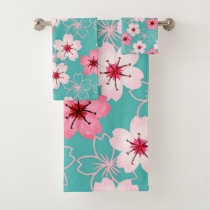 Elegant chic floral Cherry Blossom pattern Bath Towel Set