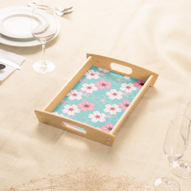 Elegant chic  floral Cherry Blossom pattern Serving Tray (Front)