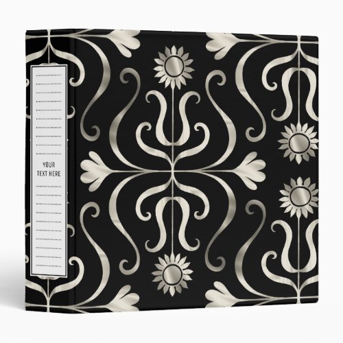  Elegant Chic Floral Damask Black Silver Sunflower 3 Ring Binder