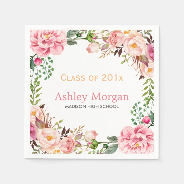 Elegant Chic Floral Decor Class Of 2017 Graduation Paper Napkin