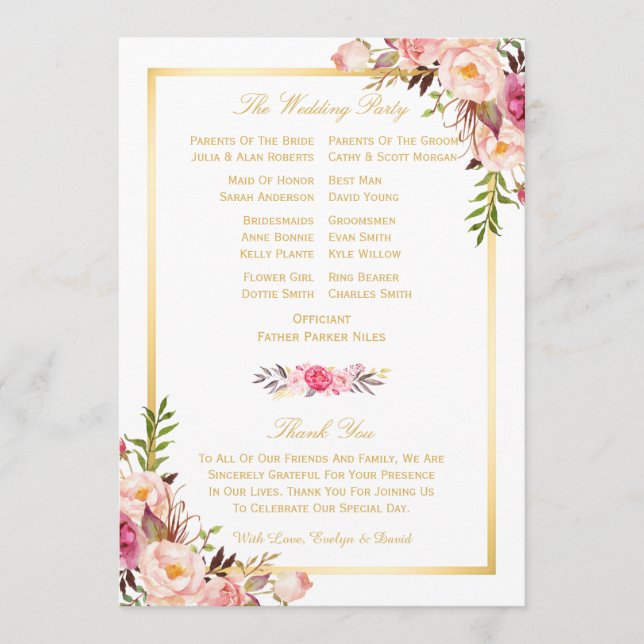 Elegant Chic Floral DIY Wedding Program Fans Back (Front)