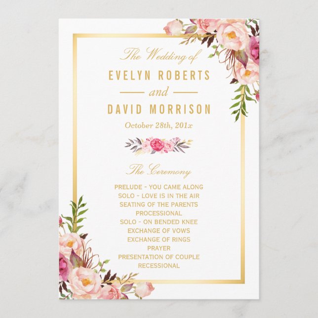 Elegant Chic Floral DIY Wedding Program Fans Front (Front)