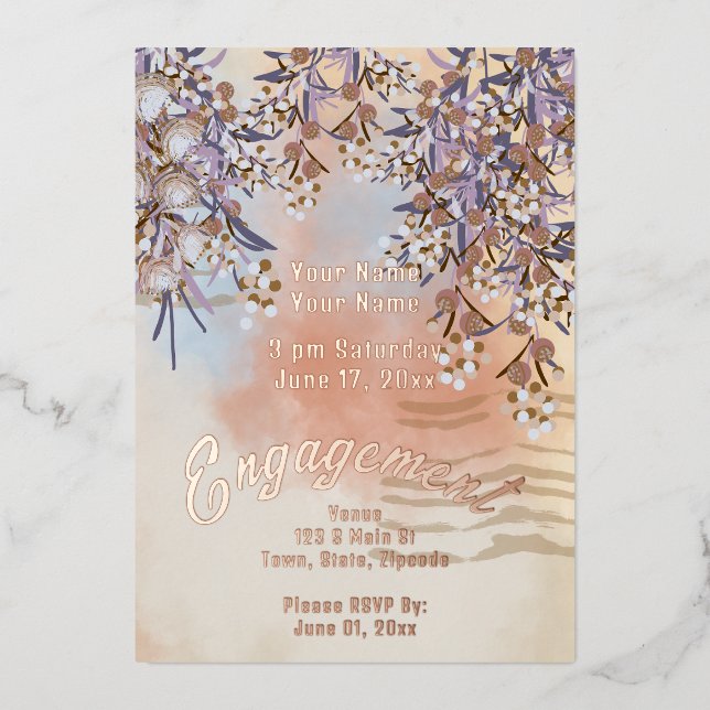 Elegant Chic Floral Engagement Invitation Foil Invitation (Front)