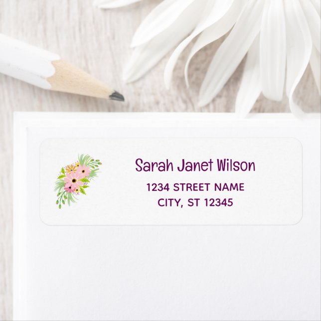 Elegant Chic Floral Flowers Modern Return Address  Label (Insitu)