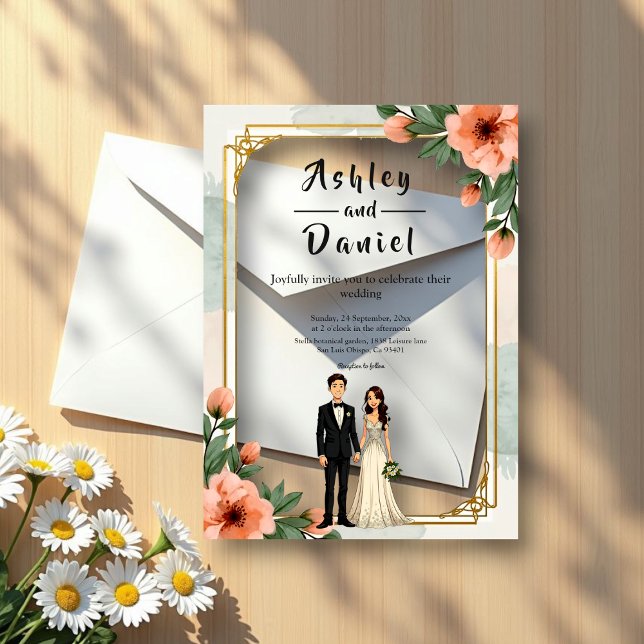 Elegant Chic Floral Frame Bride And Groom Wedding Acrylic Invitations (Creator Uploaded)