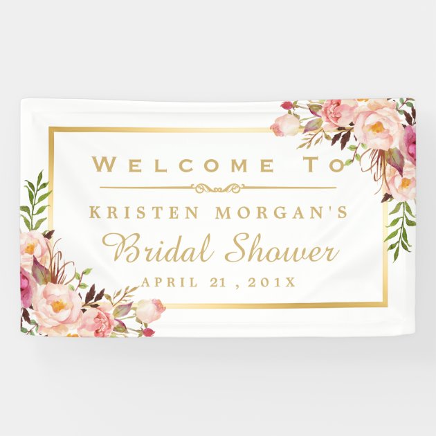 Elegant Chic Floral Gold Frame Bridal Shower Banner