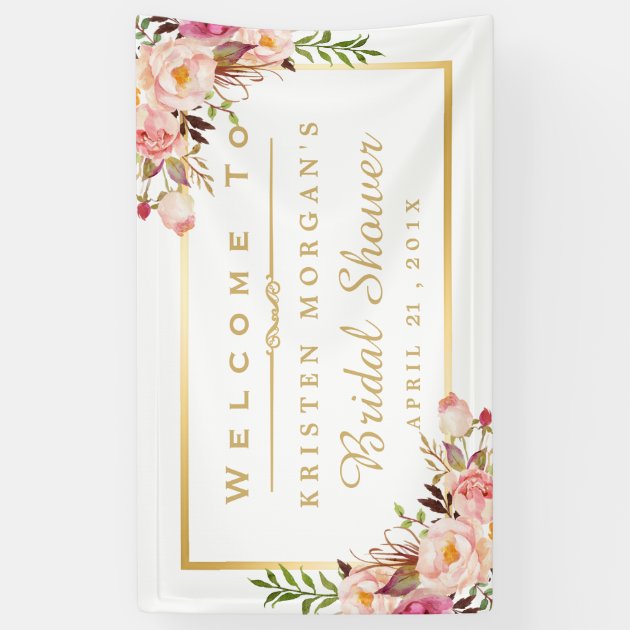 Elegant Chic Floral Gold Frame Bridal Shower Banner