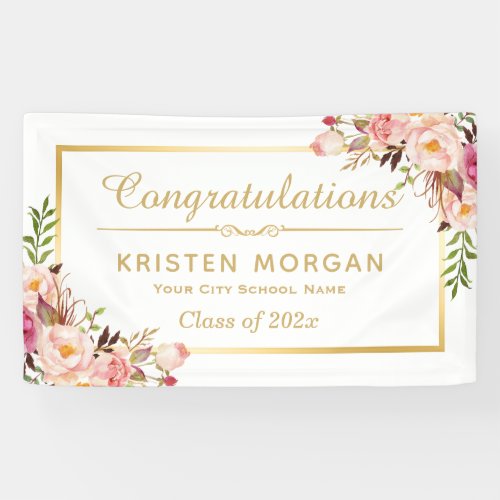Elegant Chic Floral Gold Frame Graduation Party Banner