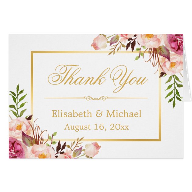 Elegant Chic Floral Gold Frame Thank You Card
