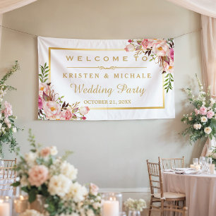 Elegant Chic Floral Gold Frame Wedding Party Banner